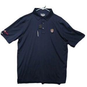 Straight Down Olympic Polo Mens Large Navy Blue Performance Golf Shirt Logo NWT